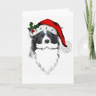 Cartes Pour Fêtes Annuelles Noël Card~Santa de border collie avec la barbe