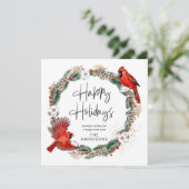 Cartes Pour Fêtes Annuelles Noël Cardinal Pine Greenery Wreath Happy (Debout devant)