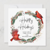 Cartes Pour Fêtes Annuelles Noël Cardinal Pine Greenery Wreath Happy (Devant)