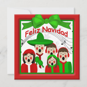 Cartes Pour Fêtes Annuelles Noël Carolers Mexicains Famille Cinq voeux