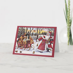 Cartes Pour Fêtes Annuelles Noël cavalier Père Noël d'épagneul du Roi Charles