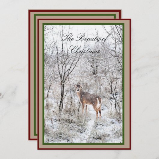 Cartes Pour Fêtes Annuelles Noël Cerf Scène d'hiver Script Vacances Nom (Devant / Derrière)