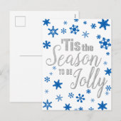 Cartes Pour Fêtes Annuelles Noël C'est la saison Snowflake Blue Silver (Devant / Derrière)