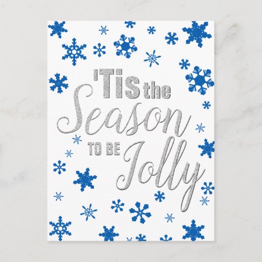 Cartes Pour Fêtes Annuelles Noël C'est la saison Snowflake Blue Silver (Devant)