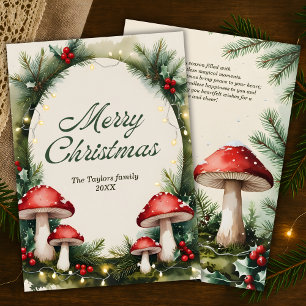 Cartes Pour Fêtes Annuelles Noël Champignon Bois de Rêve à l'Aquarelle