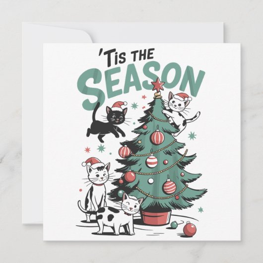 Cartes Pour Fêtes Annuelles Noël Chat Retro C'Est La Saison Meowa Catmas (Devant)
