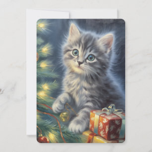 Cartes Pour Fêtes Annuelles Noël Chaton Gris 