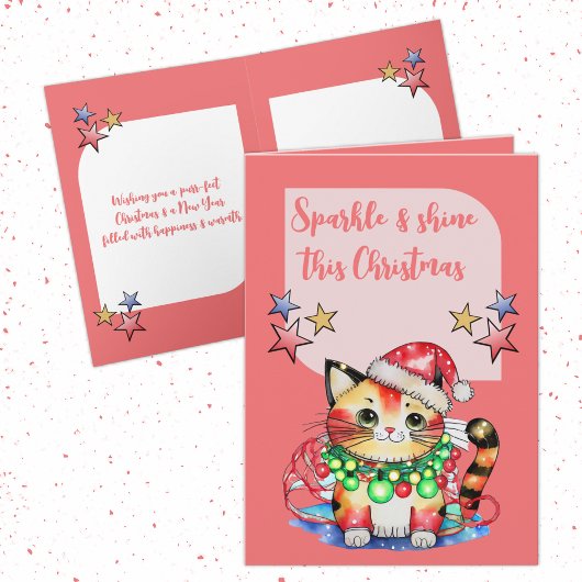 Cartes Pour Fêtes Annuelles Noël chatte étoiles rose
