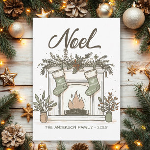 Cartes Pour Fêtes Annuelles Noël cheminée rustique dessinée à la main pour Noë
