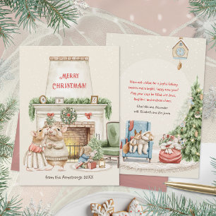 Cartes Pour Fêtes Annuelles Noël cheminée souris aquarelle vintage cosy