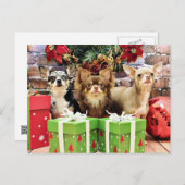 Cartes Pour Fêtes Annuelles Noël - Chihuahua - Bleu - Précieux - Yogi (Devant / Derrière)