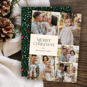 Cartes Pour Fêtes Annuelles Noël classique Cinq Photo Floral Retour Ivoire