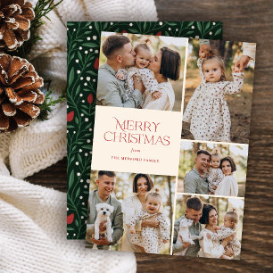 Cartes Pour Fêtes Annuelles Noël classique Cinq Photo Floral Retour Ivoire