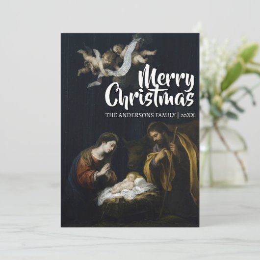 Cartes Pour Fêtes Annuelles Noël classique Joyeux Nativité Murillo (Debout devant)