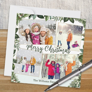 Cartes Pour Fêtes Annuelles Noël Collage de 4 Photos de Verdure Élégante et St