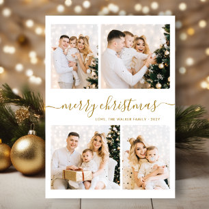 Cartes Pour Fêtes Annuelles Noël Collage Photo 4 Écriture Dorée Élégante