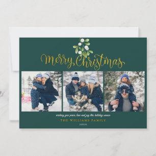 Cartes Pour Fêtes Annuelles Noël Collage Photo Écriture Dorée Gui