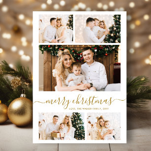 Cartes Pour Fêtes Annuelles Noël Collage Photo Élégant Script Or 5