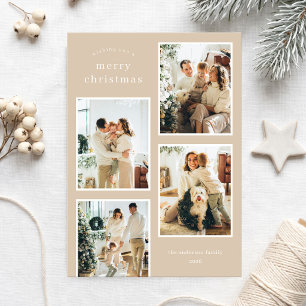 Cartes Pour Fêtes Annuelles Noël Collage Photo Minimaliste Moderne Beige