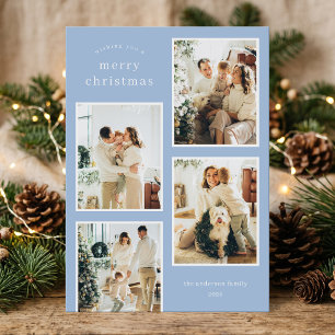 Cartes Pour Fêtes Annuelles Noël Collage Photo Minimaliste Moderne Bleu