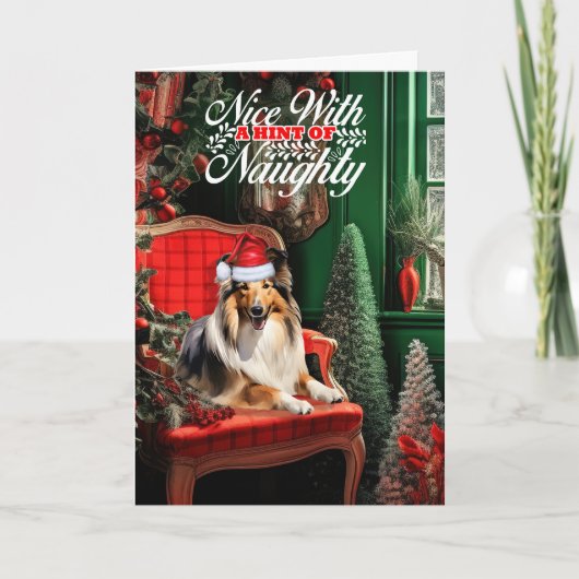 Cartes Pour Fêtes Annuelles Noël Collie Dog Naughty ou Nice (Devant)