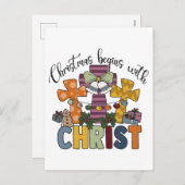 Cartes Pour Fêtes Annuelles Noël commence avec le Christ Jésus Dieu laid Noël (Devant / Derrière)
