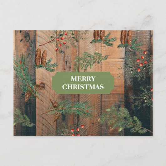 Cartes Pour Fêtes Annuelles Noël Conifères Rustiques Pine Wood Joyeux (Devant)
