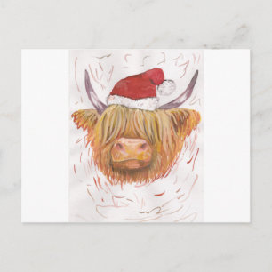 Cartes Pour Fêtes Annuelles noël coo vache Highland avec Casquette de Noël