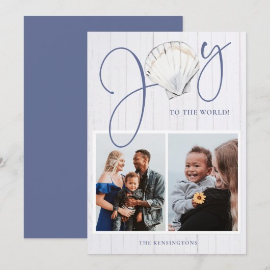 Cartes Pour Fêtes Annuelles Noël côtier Joy Seashell Holiday 2 Photos (Devant / Derrière)