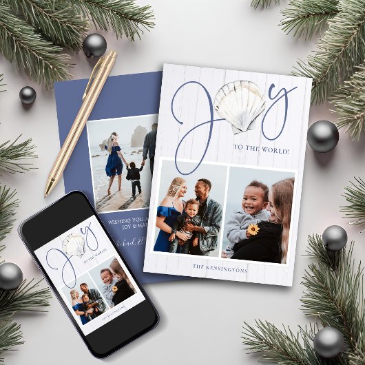 Cartes Pour Fêtes Annuelles Noël côtier Joy Seashell Holiday 3 Photos