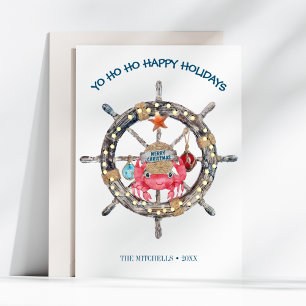 Cartes Pour Fêtes Annuelles Noël côtier Roue de capitaine nautique crabe