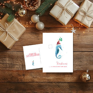 Cartes Pour Fêtes Annuelles Noël côtier SeaHorse Care Giver Aquarelle