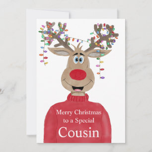 Cartes Pour Fêtes Annuelles Noël Cousin Reindeer personnalisable