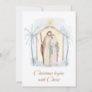 Cartes Pour Fêtes Annuelles Noël crèche aquarelle Religieux Brun Bleu