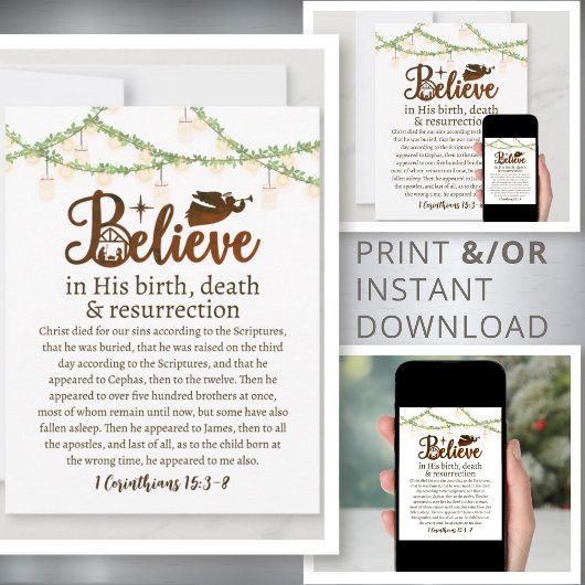 Cartes Pour Fêtes Annuelles Noël Croire Jésus Nativité Script rustique