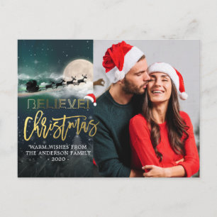 Cartes Pour Fêtes Annuelles Noël CROYER Reindeer Sleigh Santa Hat Photo