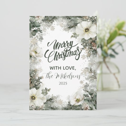 Cartes Pour Fêtes Annuelles Noël d'anémone blanc rustique (Debout devant)