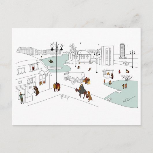 Cartes Pour Fêtes Annuelles Noël dans la ville moderne (Devant)