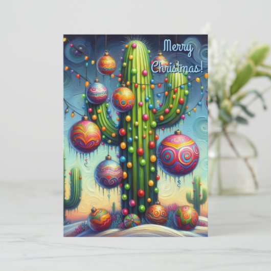 Cartes Pour Fêtes Annuelles Noël dans le désert Sud-Ouest Saguaro Cactus (Debout devant)