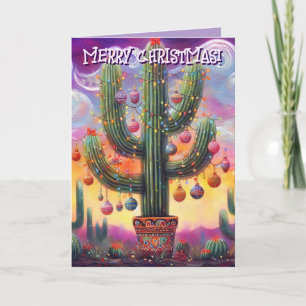Cartes Pour Fêtes Annuelles Noël dans le désert Sud-Ouest Saguaro Cactus