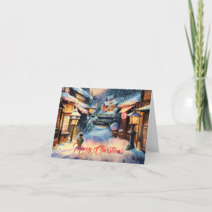 Cartes Pour Fêtes Annuelles Noël dans un village japonais enneigé