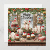 Cartes Pour Fêtes Annuelles Noël de baseball (Devant / Derrière)
