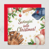 Cartes Pour Fêtes Annuelles Noël de baseball (Devant / Derrière)
