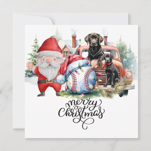 Cartes Pour Fêtes Annuelles Noël de baseball avec le Père Noël (Devant)