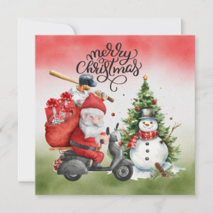 Cartes Pour Fêtes Annuelles Noël de baseball avec le Père Noël et Snowman