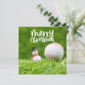 Cartes Pour Fêtes Annuelles Noël de baseball avec Snowman en vert (Debout devant)