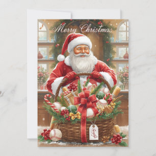 Cartes Pour Fêtes Annuelles Noël de baseball Père Noël et panier cadeau