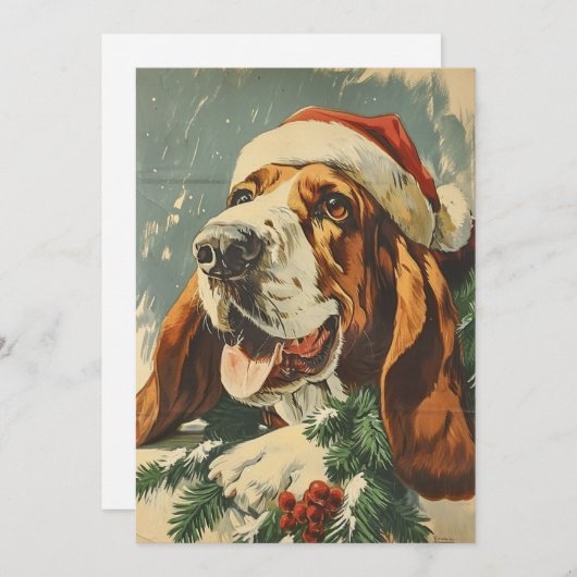 Cartes Pour Fêtes Annuelles Noël de Basset Hound (Devant / Derrière)