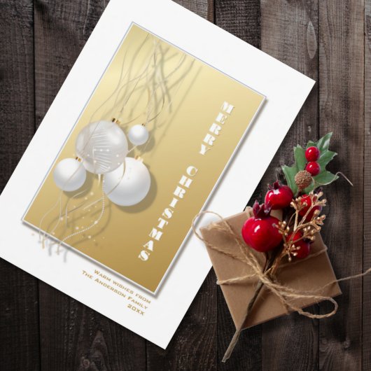 Cartes Pour Fêtes Annuelles Noël de Baubles Blancs Or