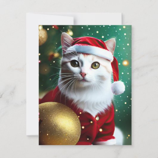 Cartes Pour Fêtes Annuelles Noël de chat blanc (Devant)